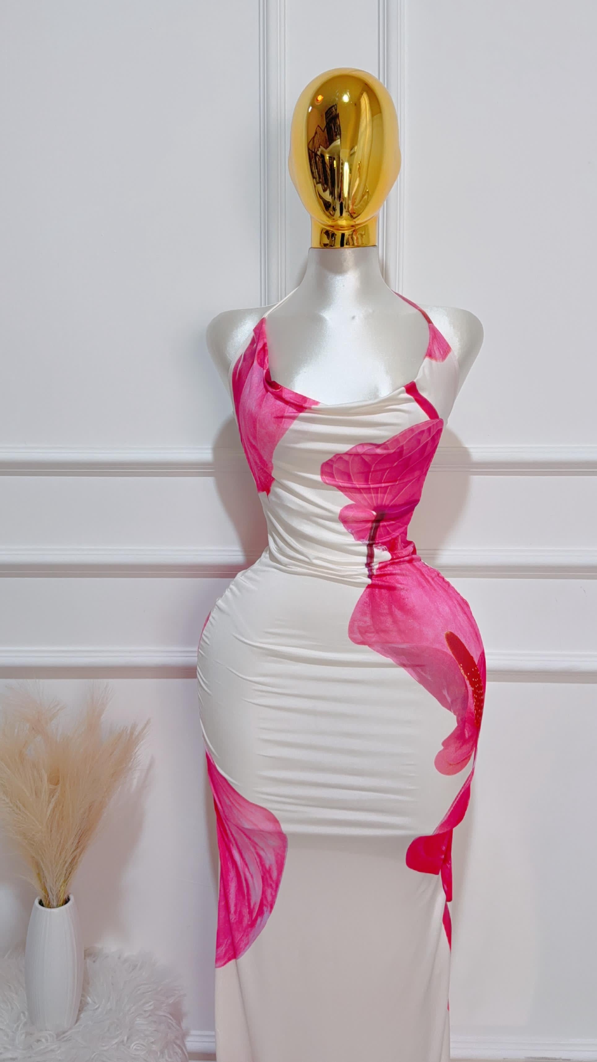 Vestido Estampado Blanco/Rosa