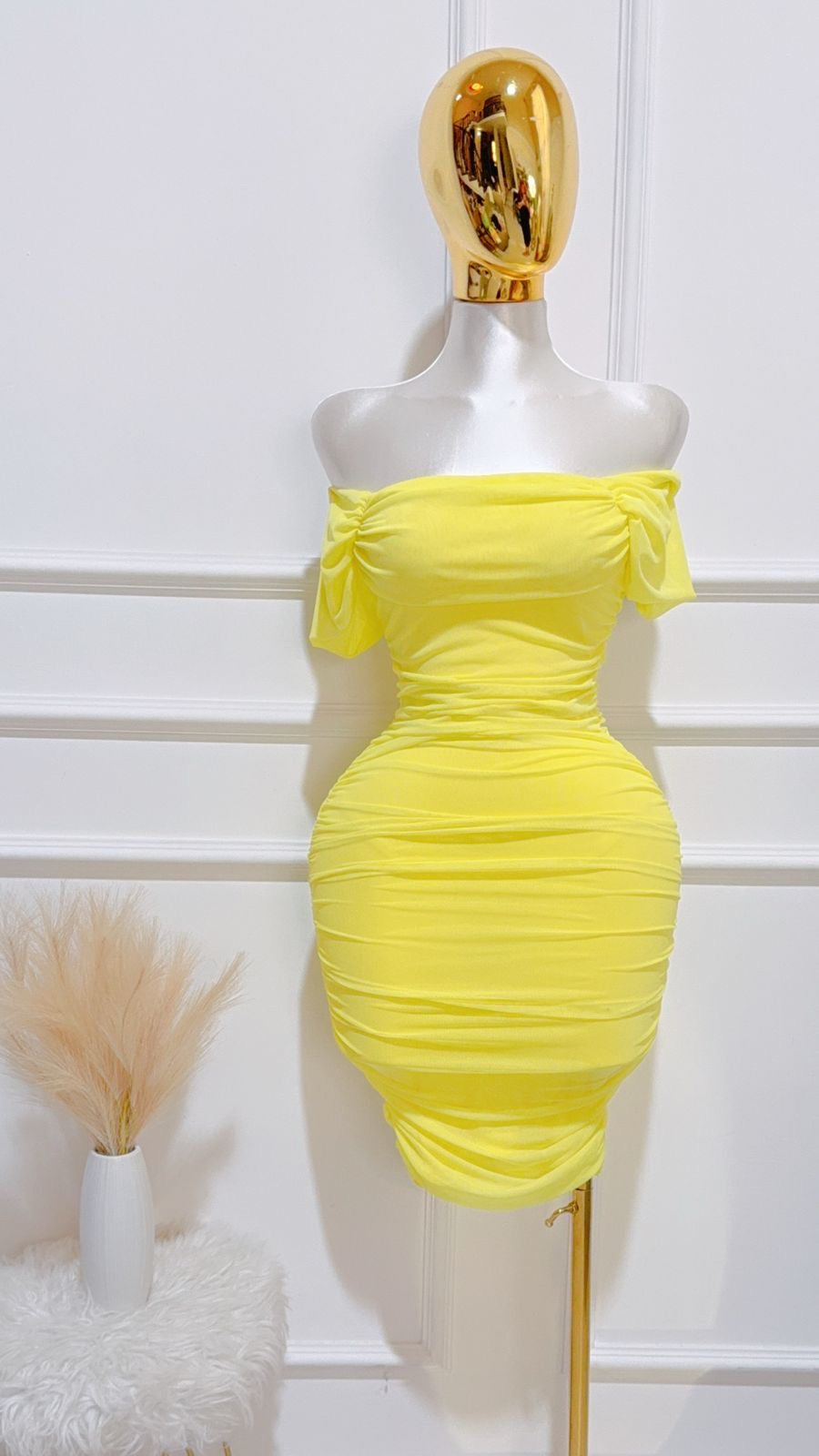 Vestido Mesh Rodilla Amarillo