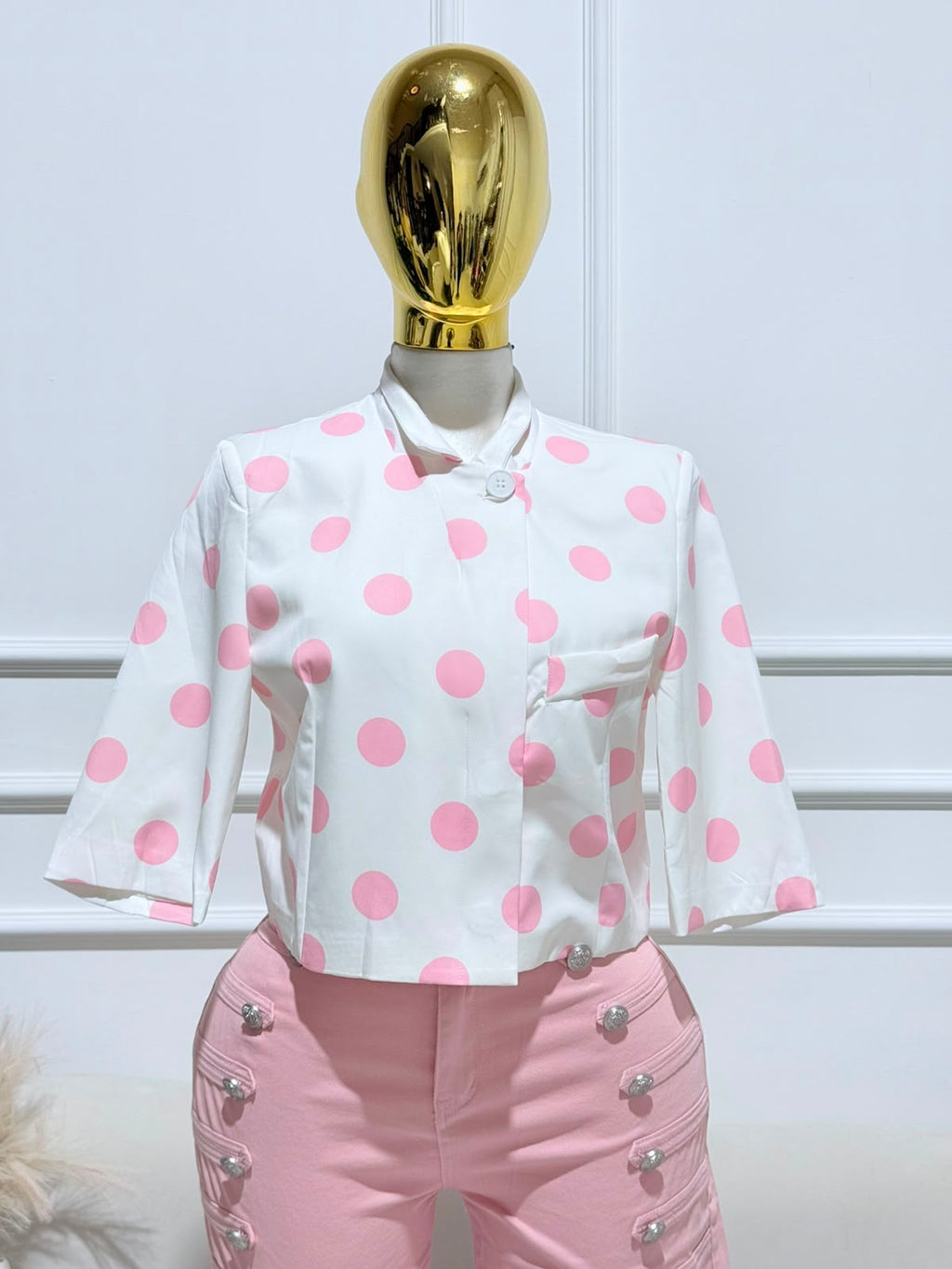 BLUSA BLANCA ROSA POLKA