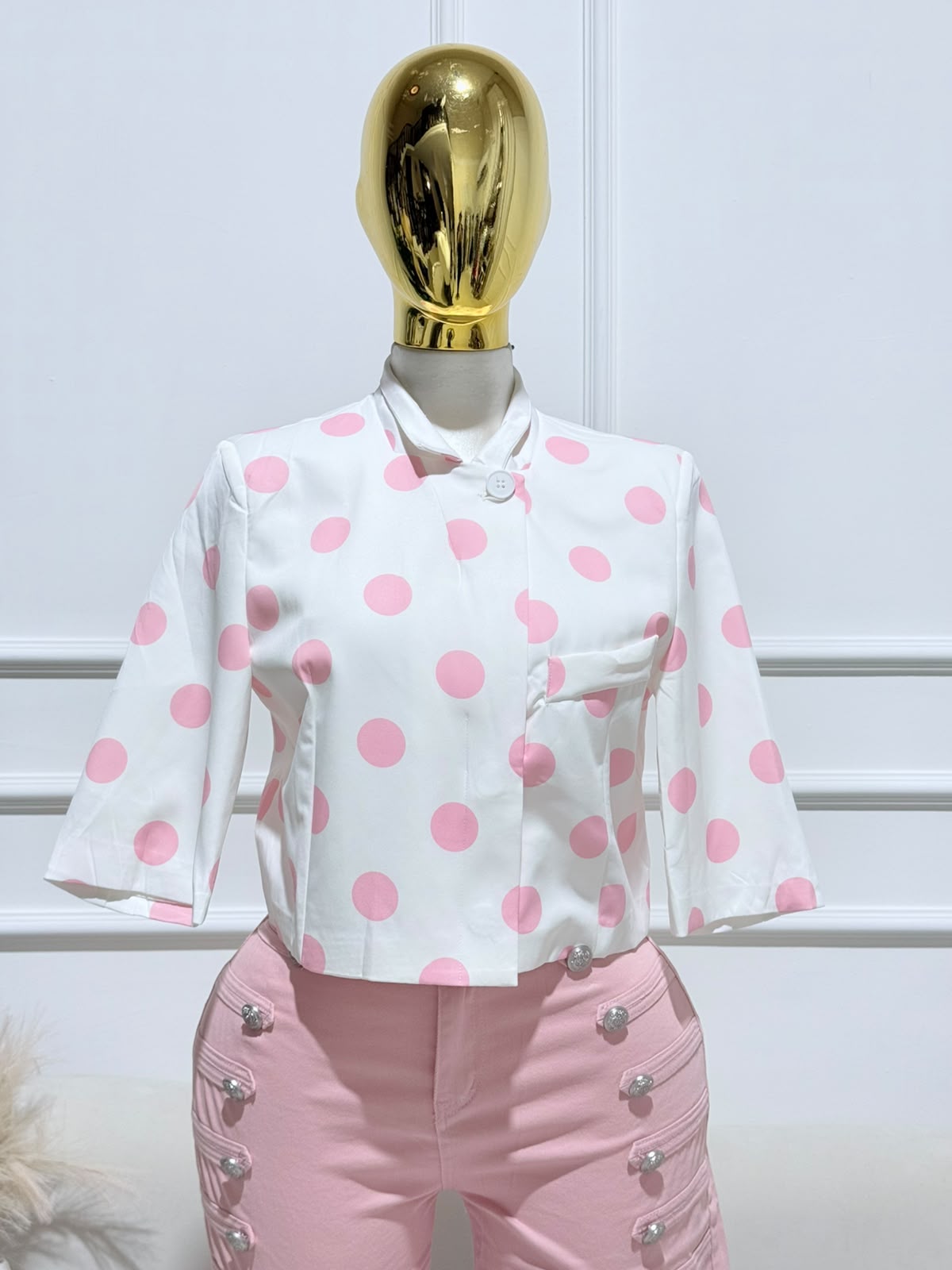 BLUSA BLANCA ROSA POLKA