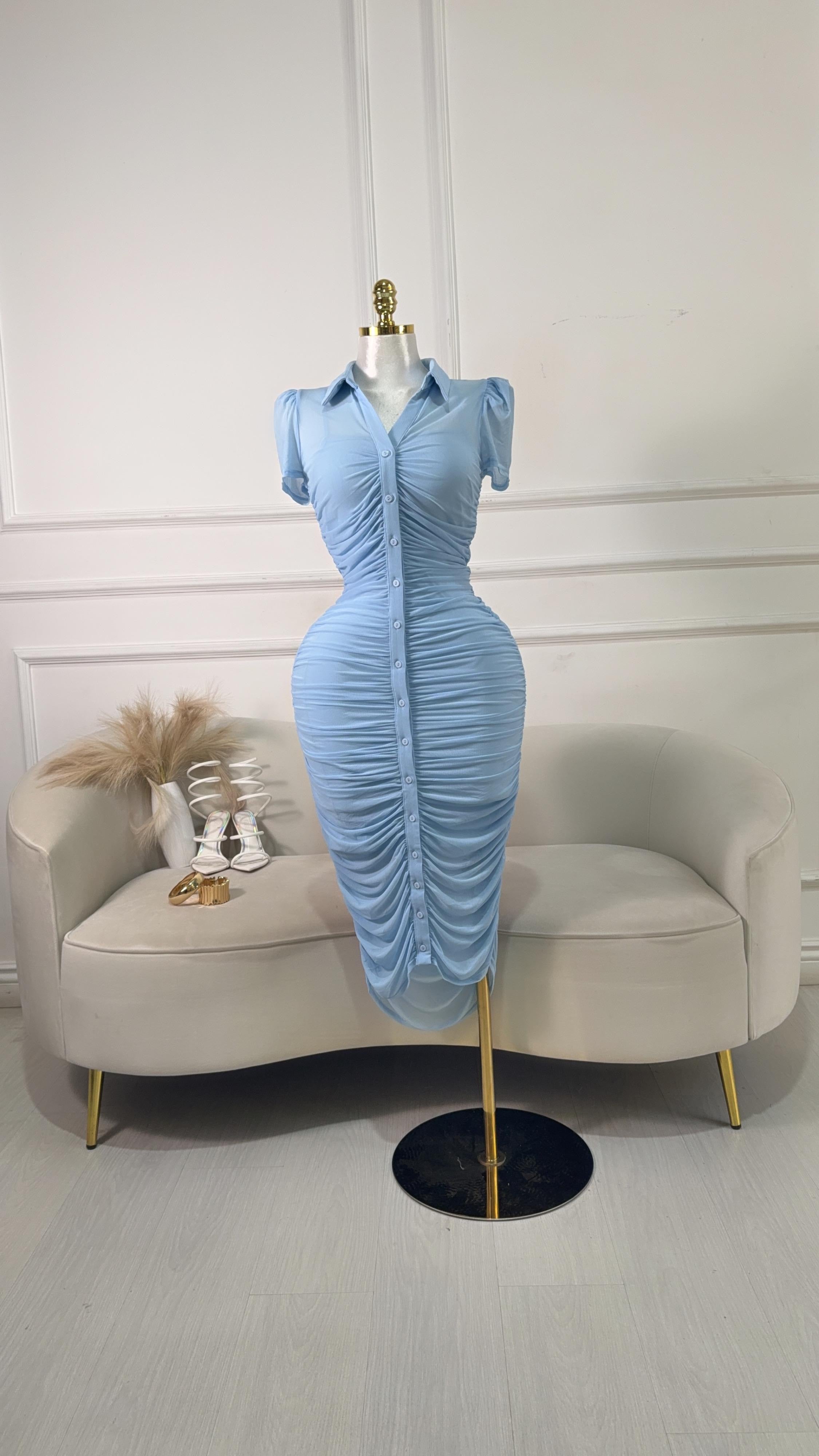 VESTIDO LARGO CON BOTONES AZUL
