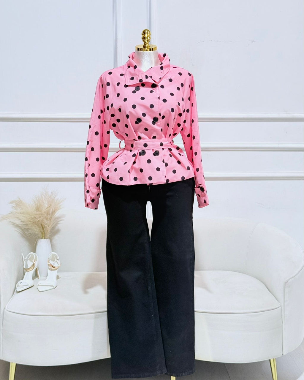 BLUSA MANGA LARGA POLKA ROSA