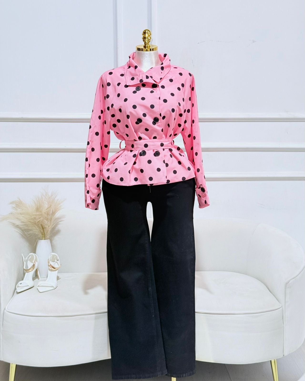 BLUSA MANGA LARGA POLKA ROSA