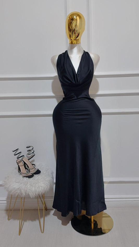 Vestido Largo Satin Negro