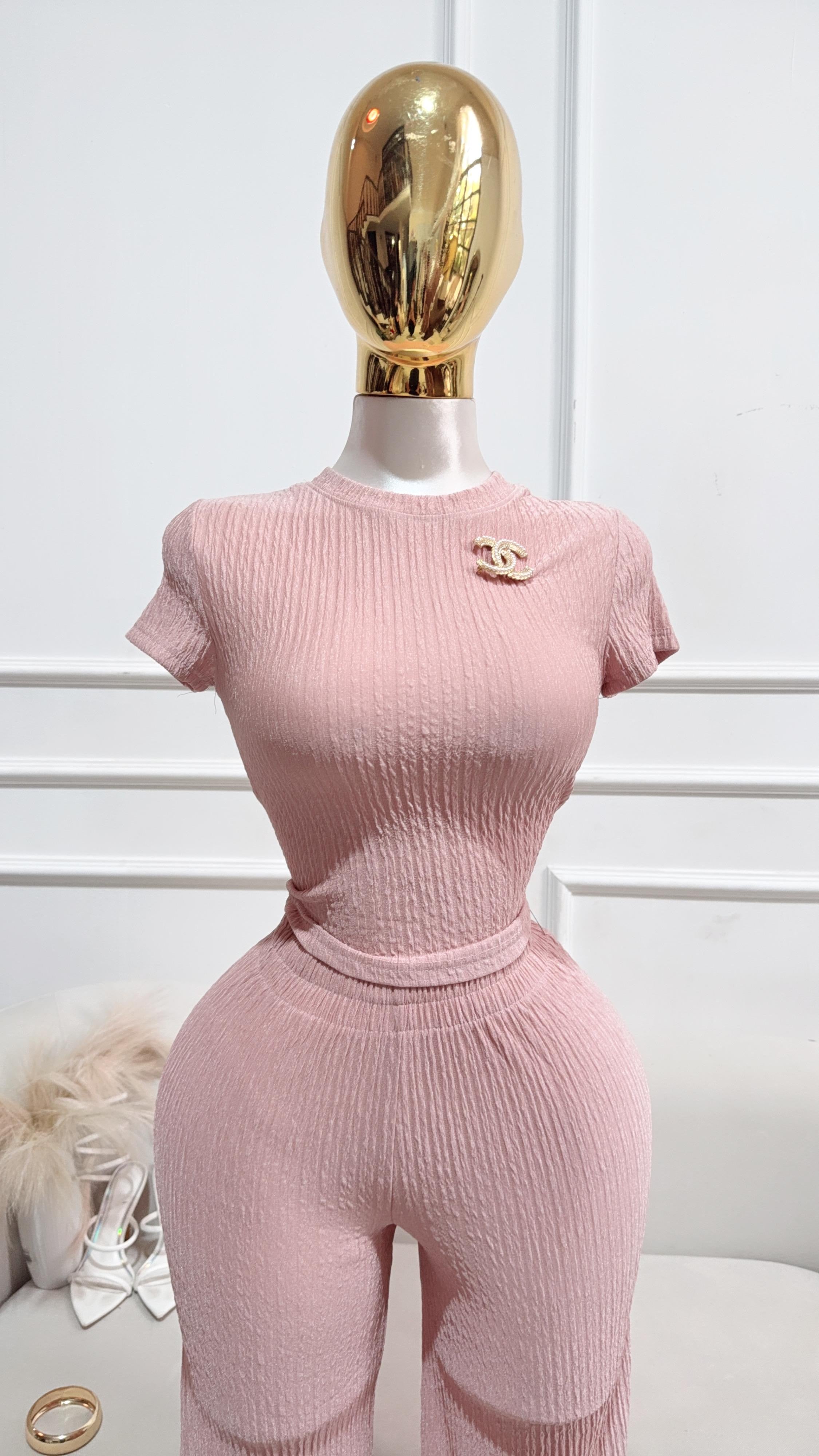 CONJUNTO ROSA PERLA PANTALÓN DRAPEADO