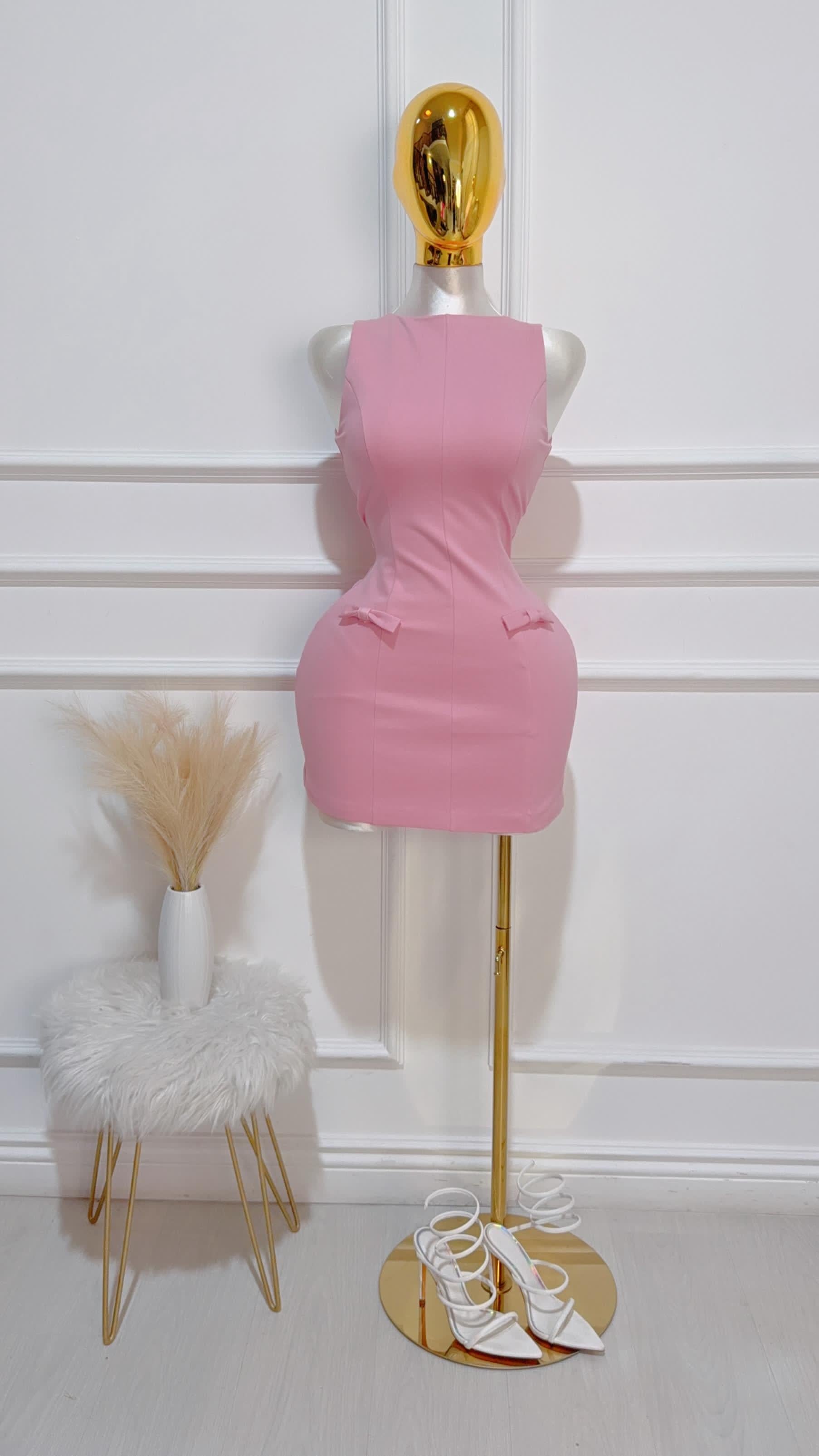 Vestido Cuello Redondo Rosa