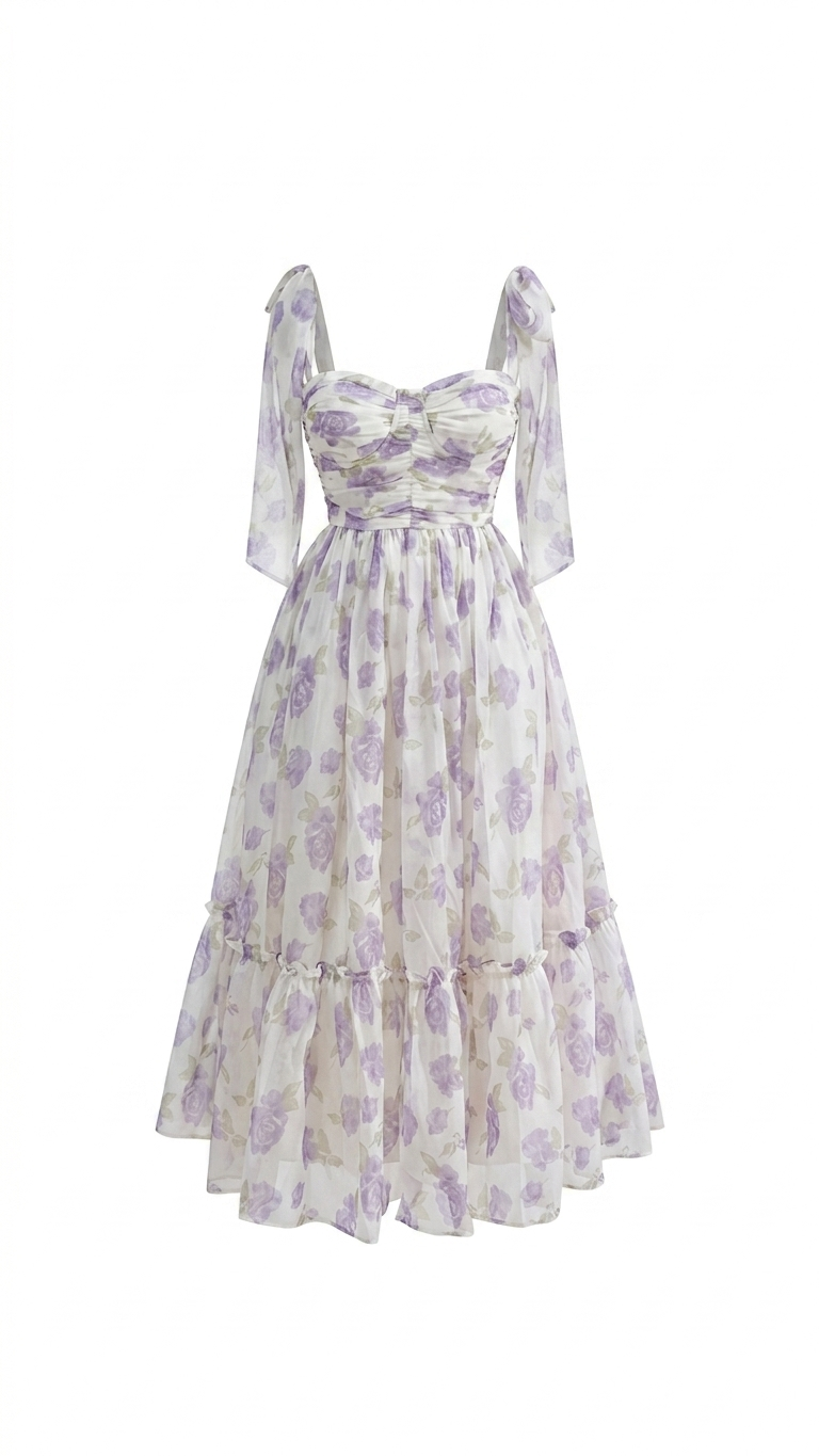 VESTIDO LARGO HOMBRO LAZO LAVANDA