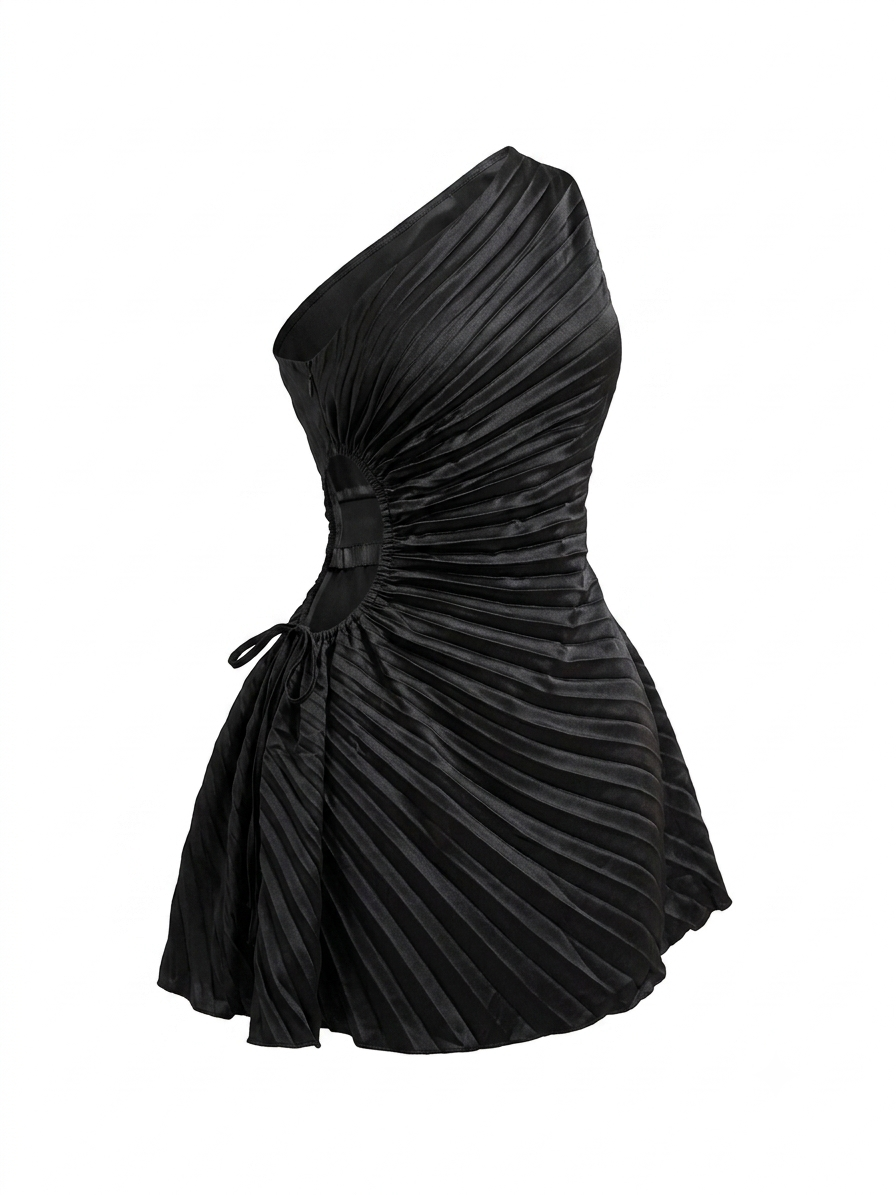 VESTIDO CORTO PLIZADO NEGRO