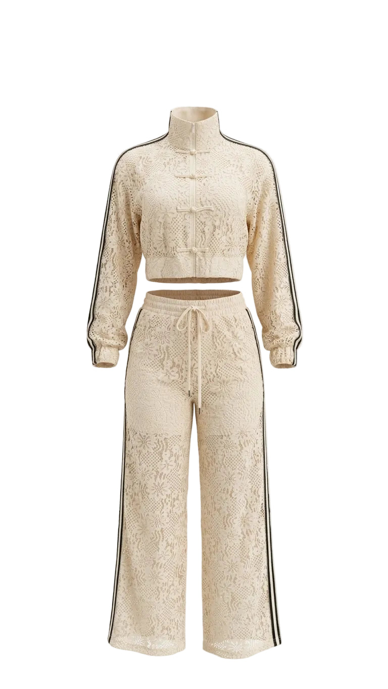 CONJUNTO BEIGE ENCAJE NEGRO