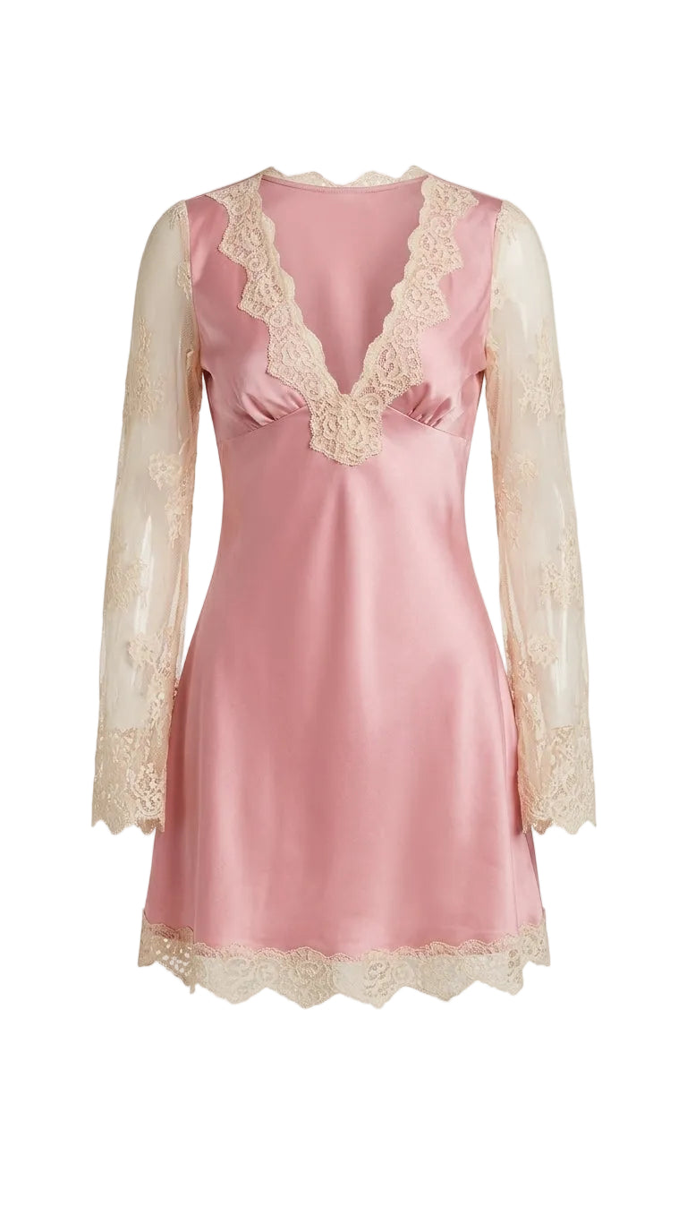 Vestido rosa ml encaje blanco