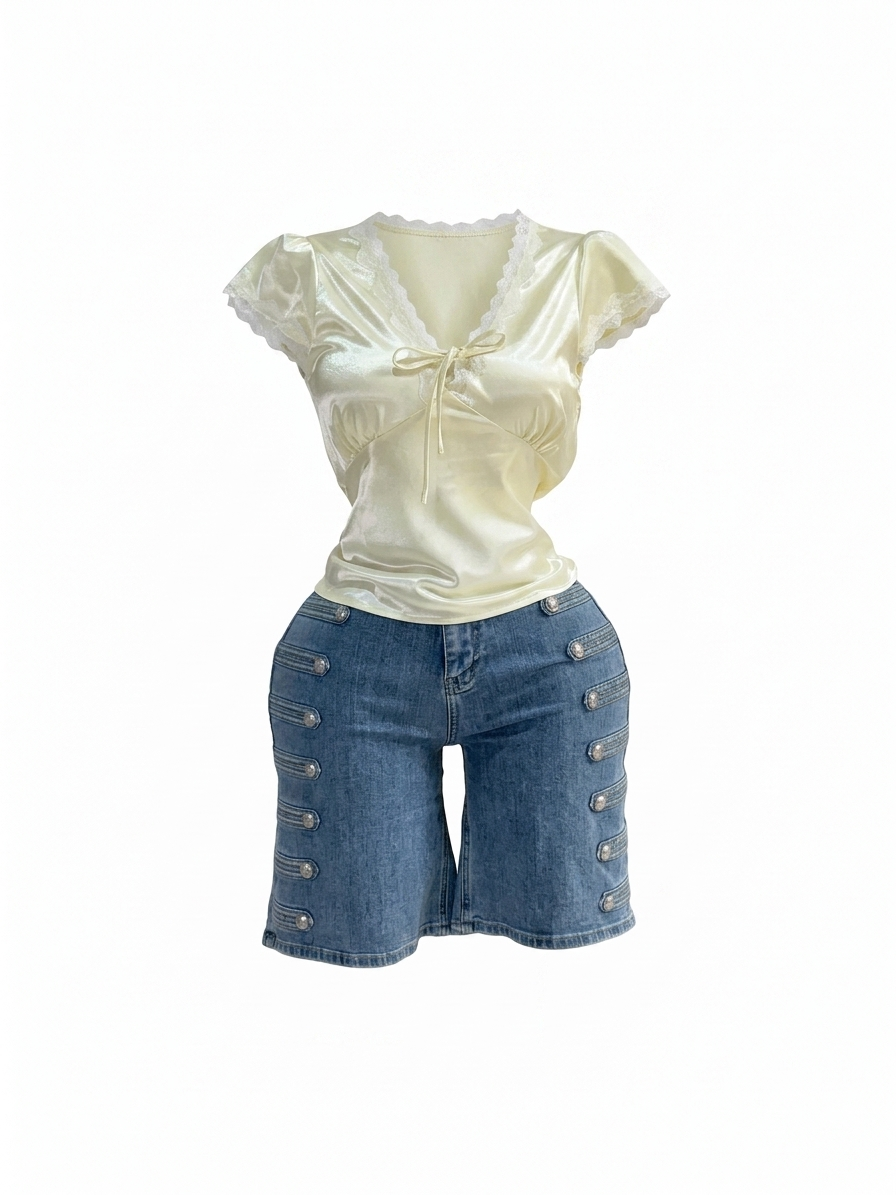 SHORT MEZCLILLA BOTONES LATERALES