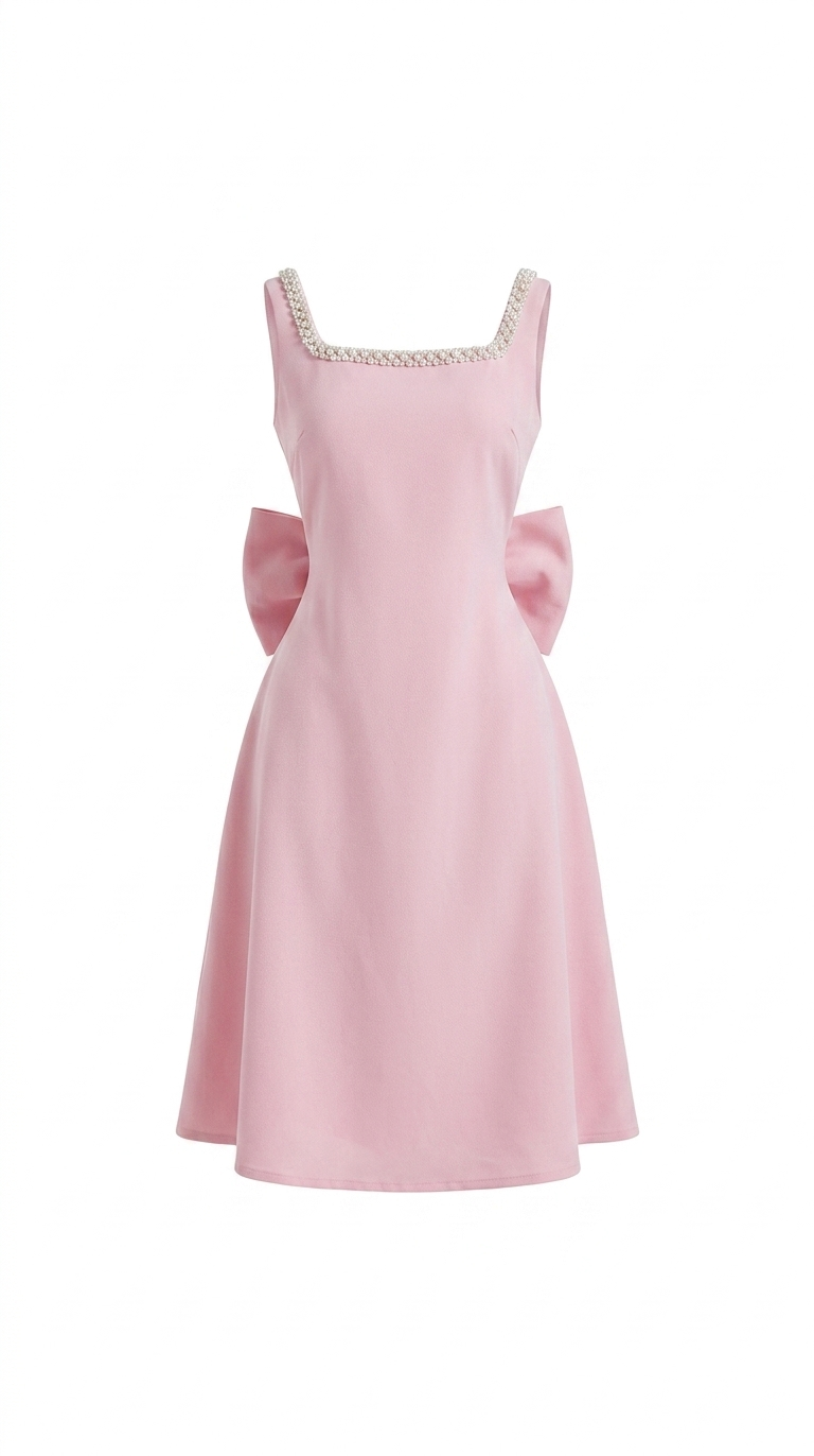 VESTIDO ROSA LARGO CON BOLITAS