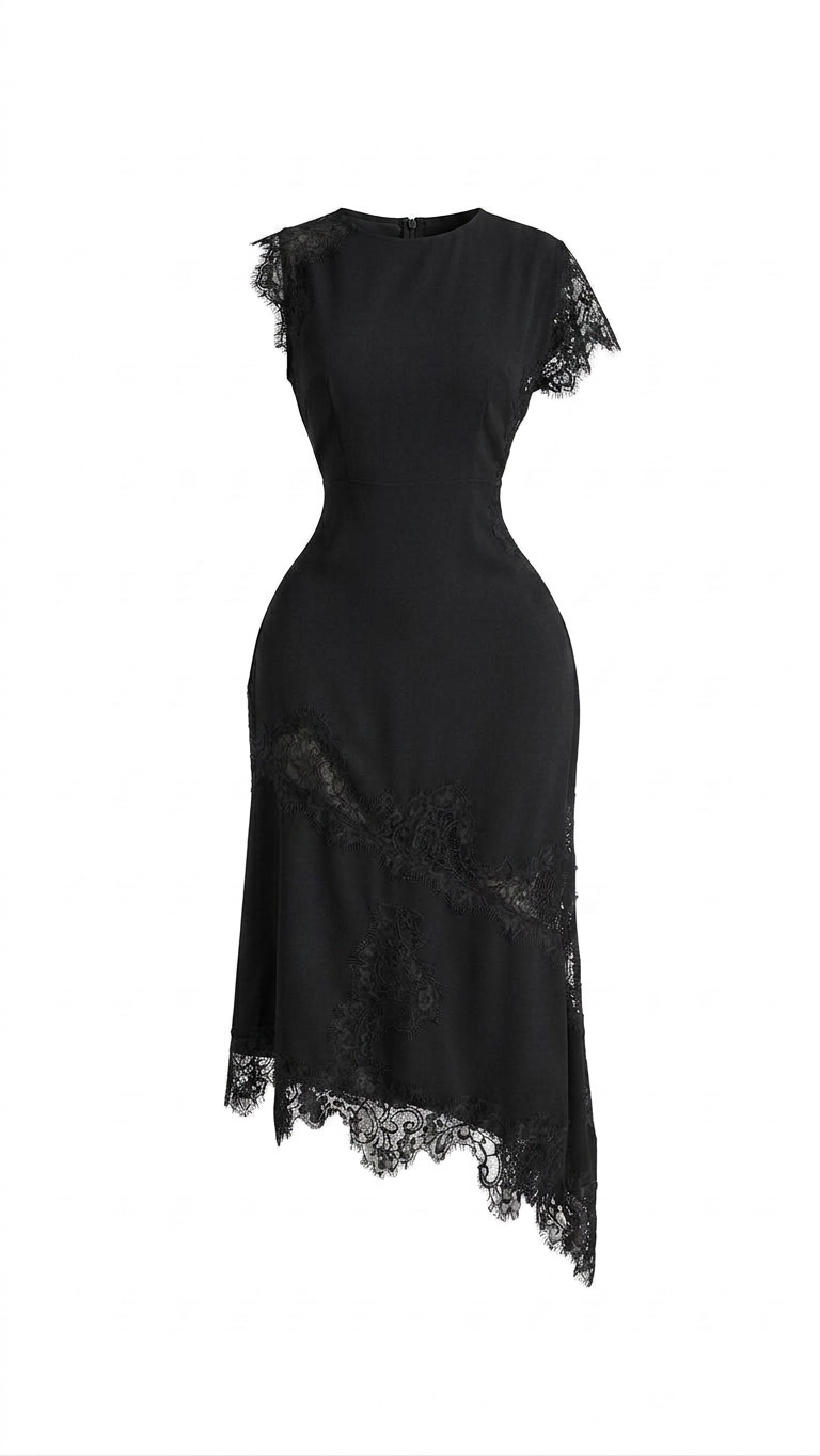 VESTIDO NEGRO CLARO LARGO CON ENCAJE