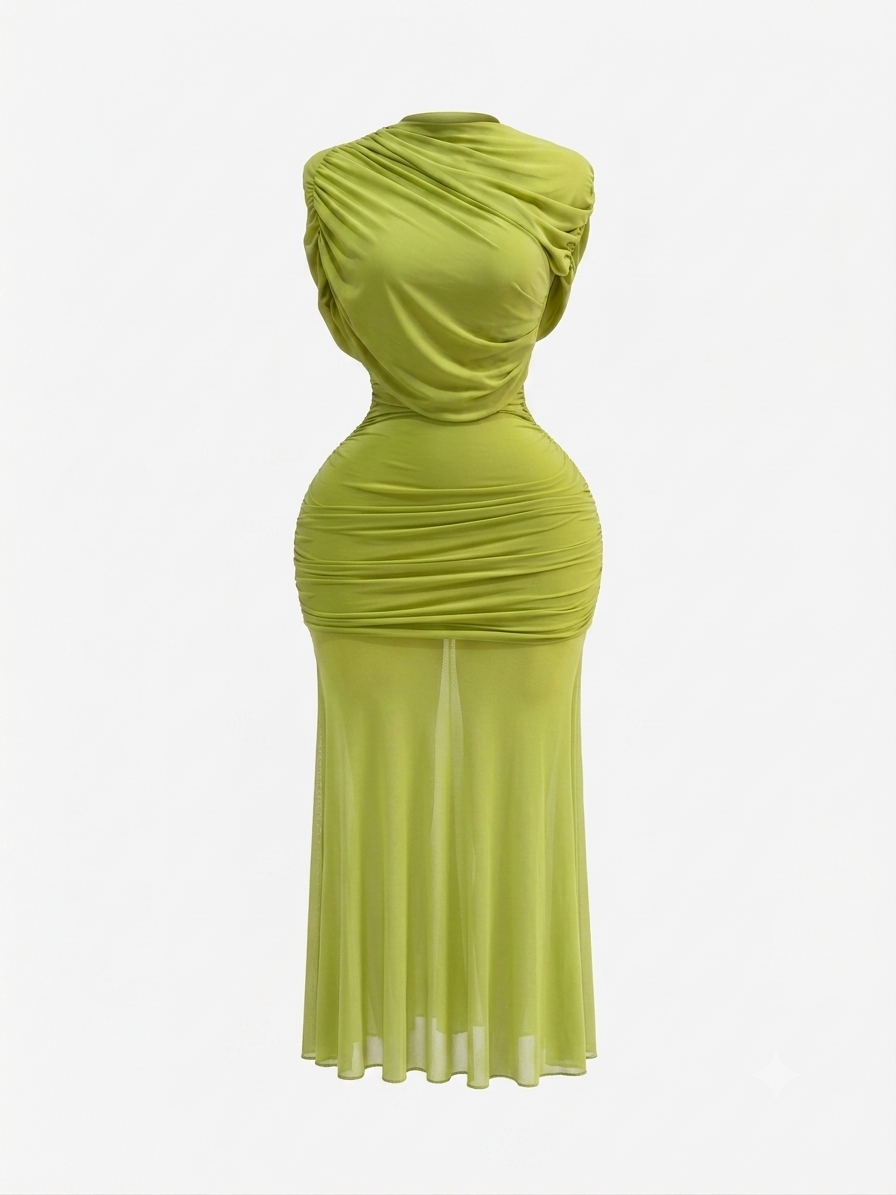VESTIDO VERDE CORRUGADO