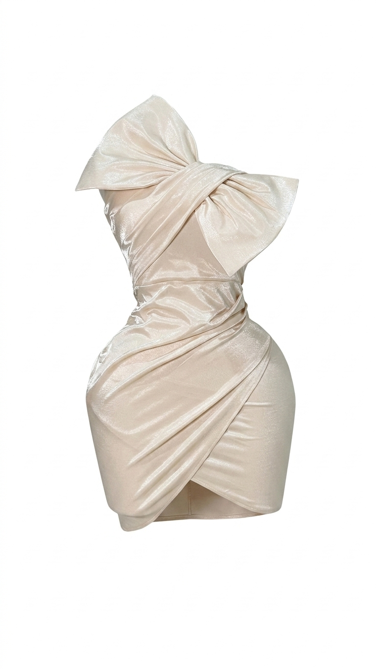 VESTIDO CORTO LAZO DELANTERO CREAM