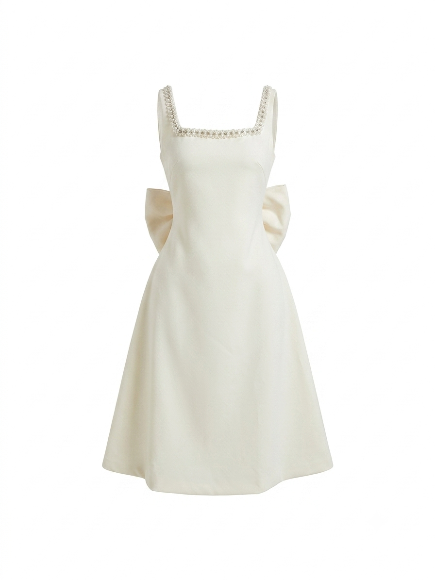 VESTIDO BEIGE LARGO CON BOLITAS
