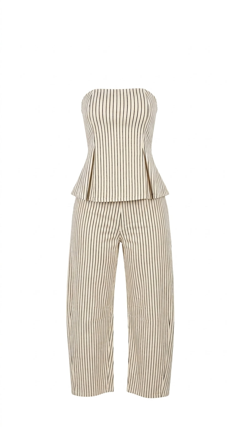 CONJUNTO BEIGE RAYAS CAFES