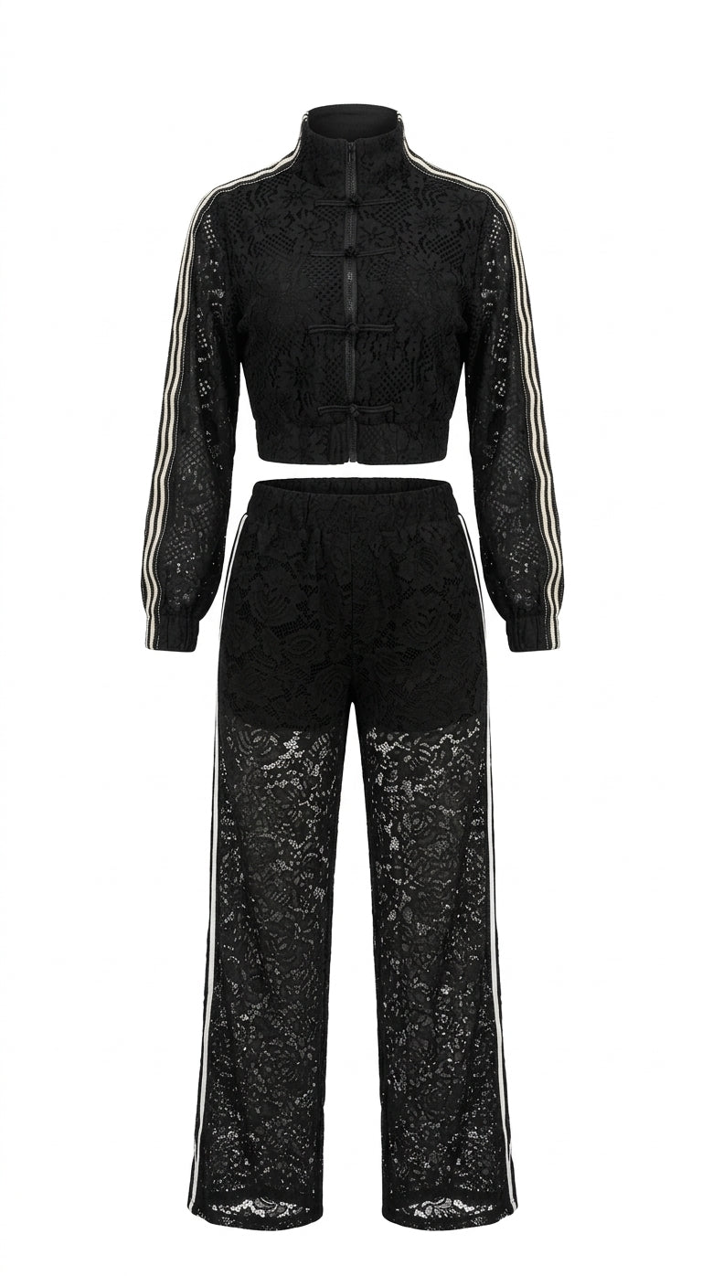 CONJUNTO NEGRO ENCAJE BLANCO