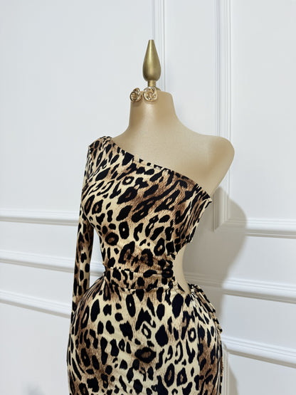 Vestido U/ Manga Leopardo Largo