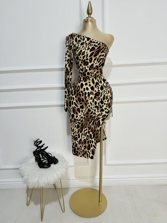 Vestido U/ Manga Leopardo Largo