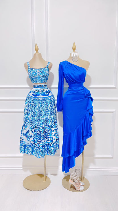 Vestido Azul Una Manga
