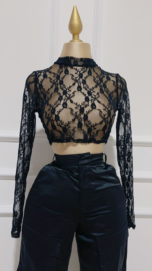 Crop Top Encaje Negro