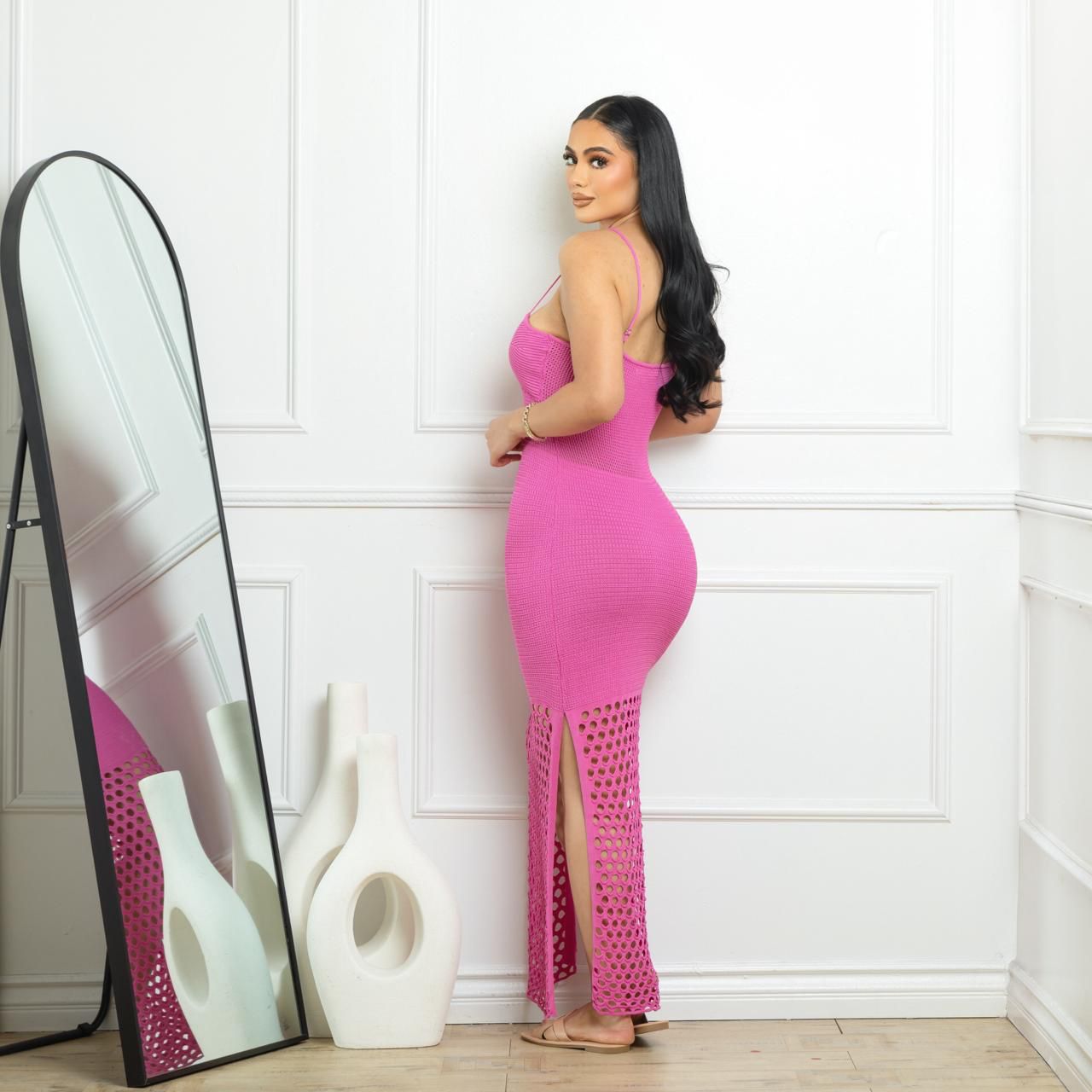 Vestido Midi De Punta Rosa