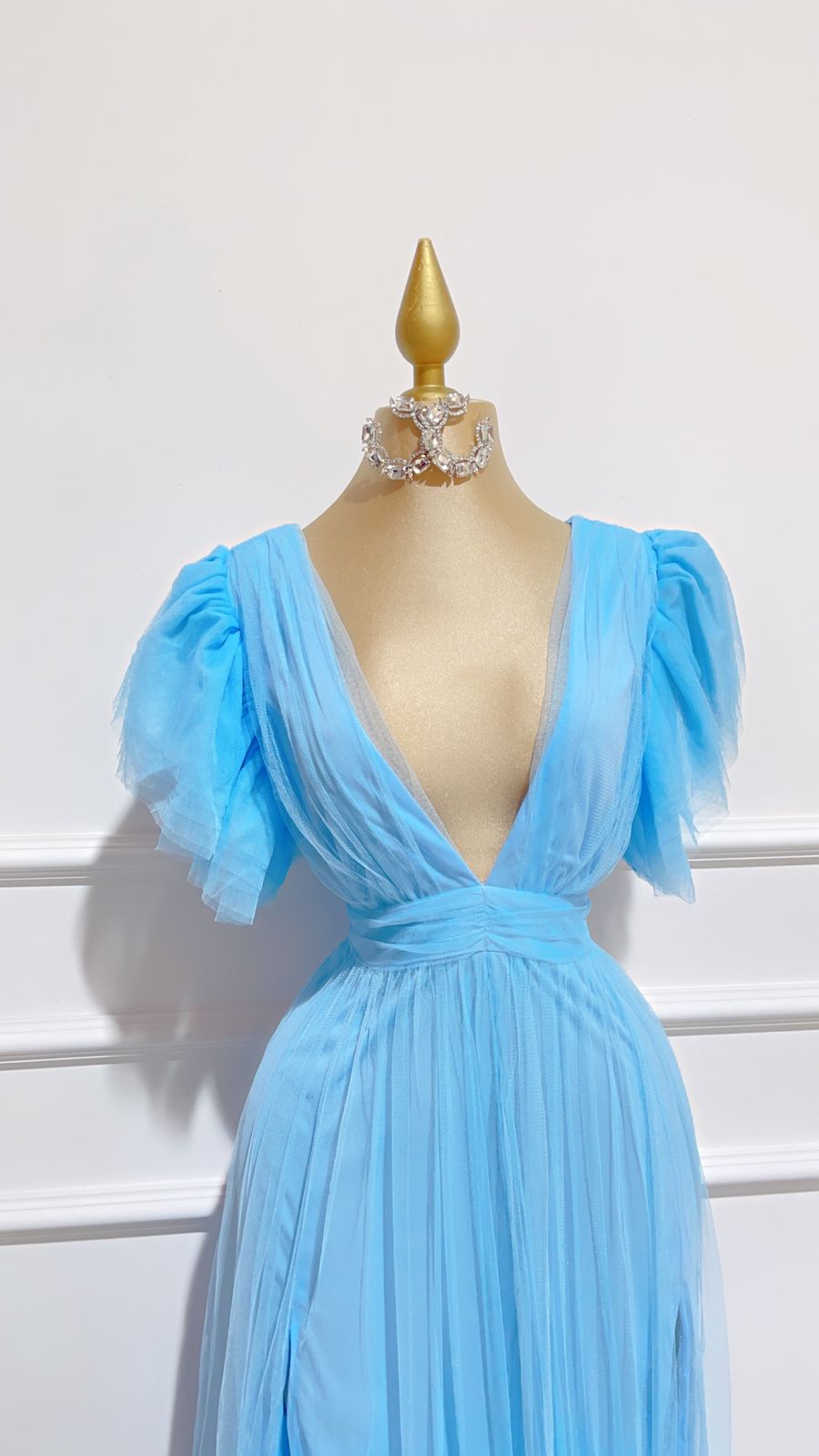 Vestido Largo Rufled En Hombros Azul