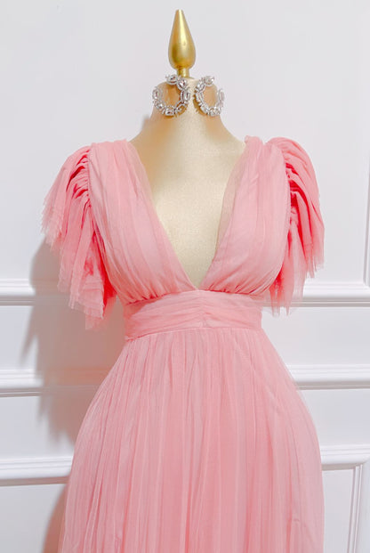Vestido Largo Rufled En Hombros Blush