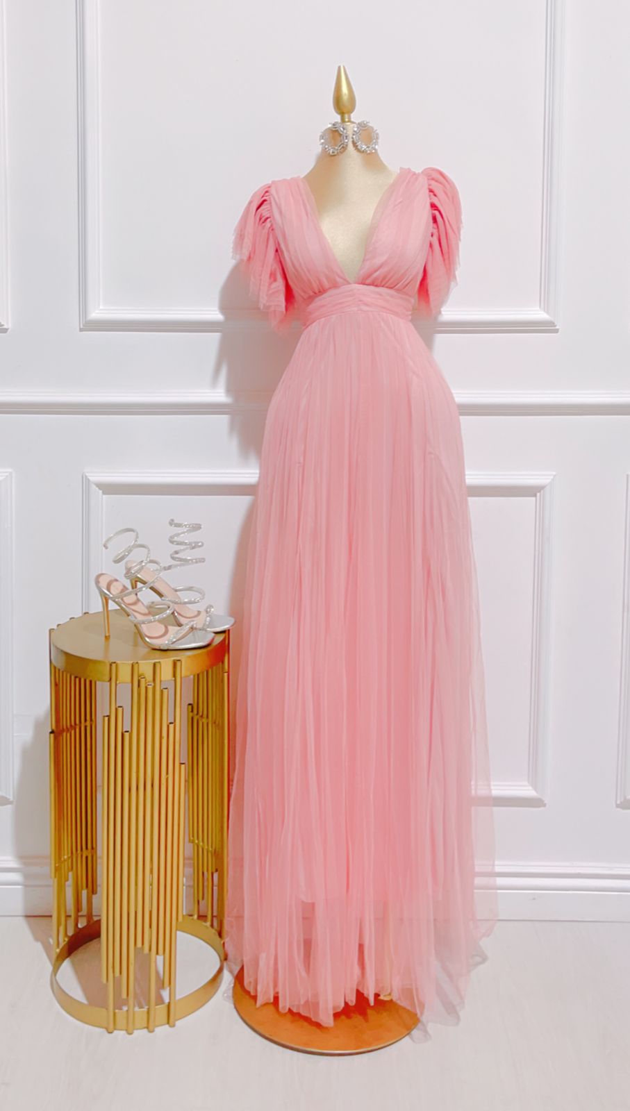 Vestido Largo Rufled En Hombros Blush