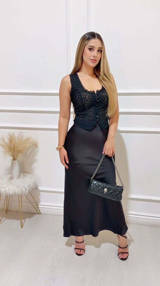 Falda Larga Satin Negro