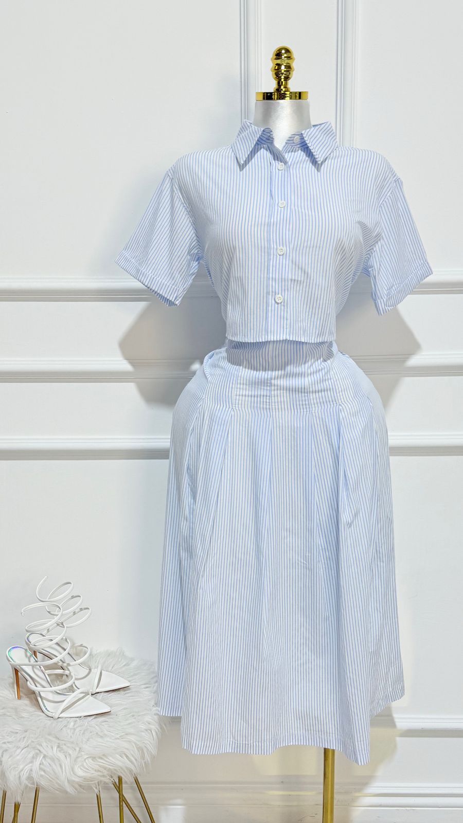 Set Blusa Falda Larga Azul