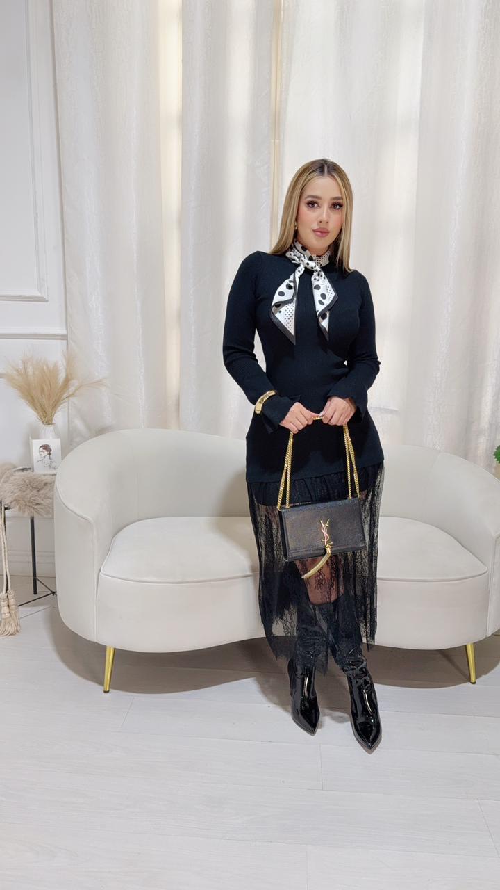 Vestido Largo Con Encaje Negro