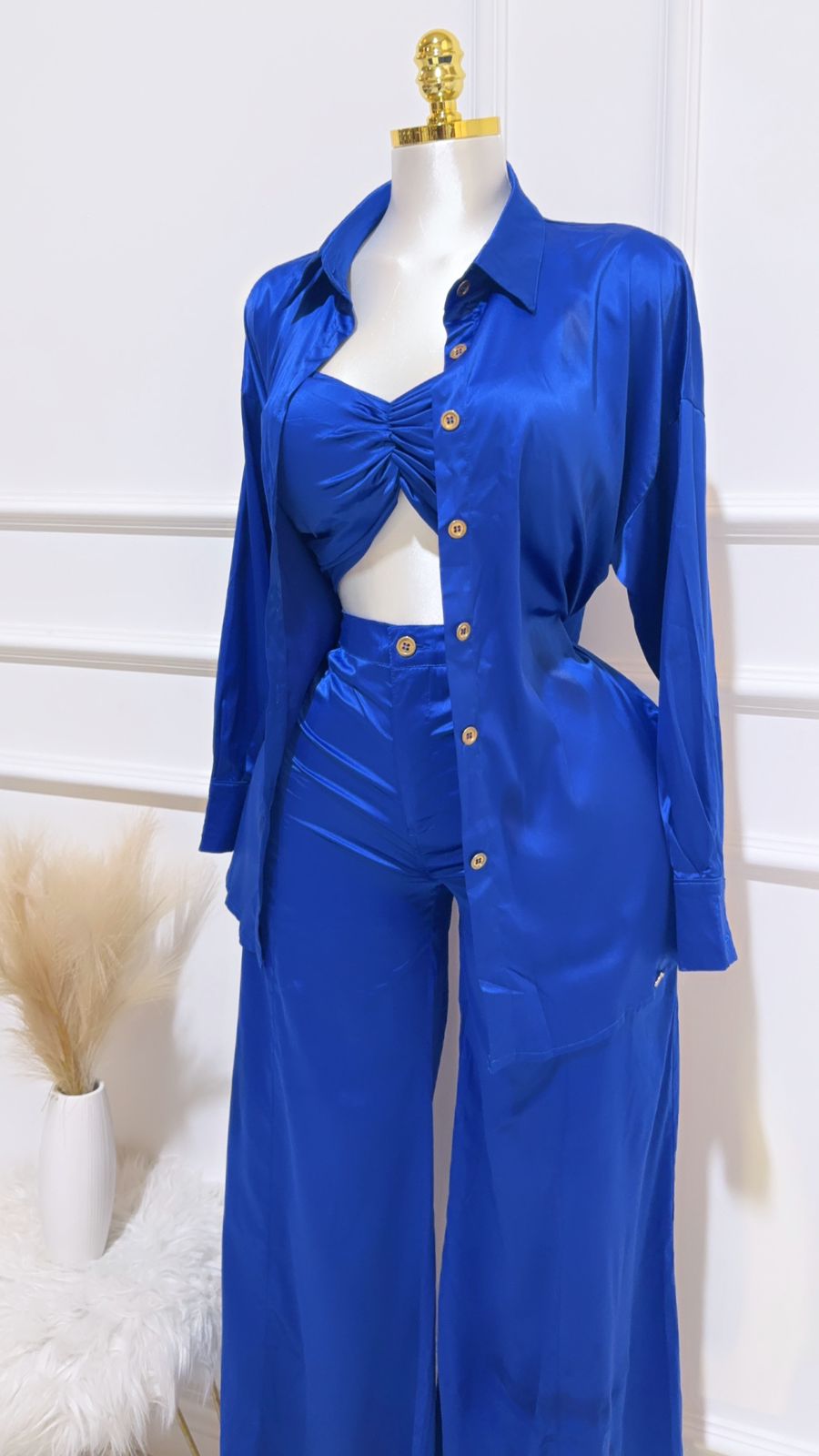 Conjunto Azul Blusa Top Pantalon