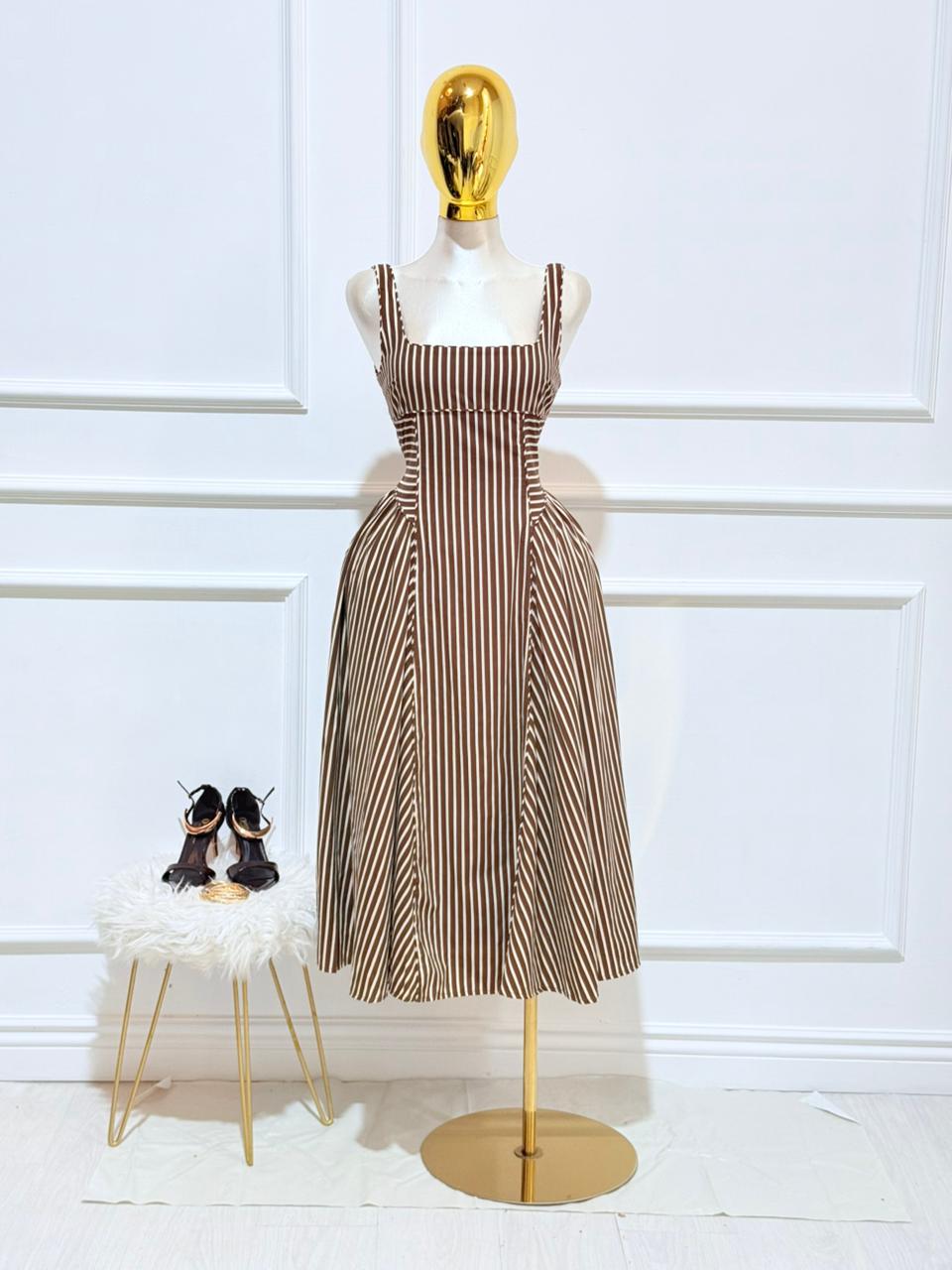 VESTIDO RAYAS CAFE TIRANTES