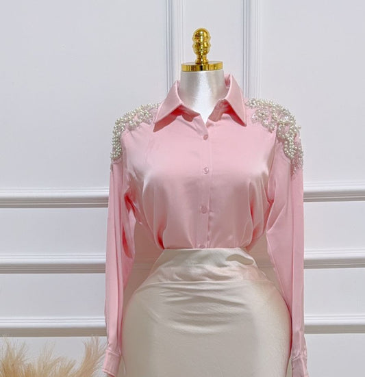Blusa Botones Detalles Hombro Rosa