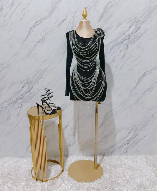 Vestido Negro Tira Piedras
