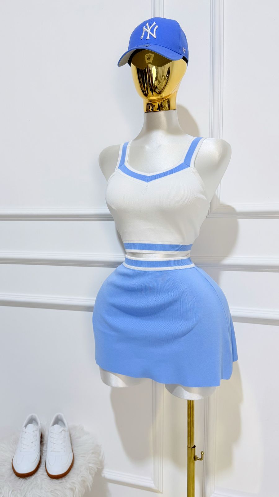 Set Top Falda Blanco Azul