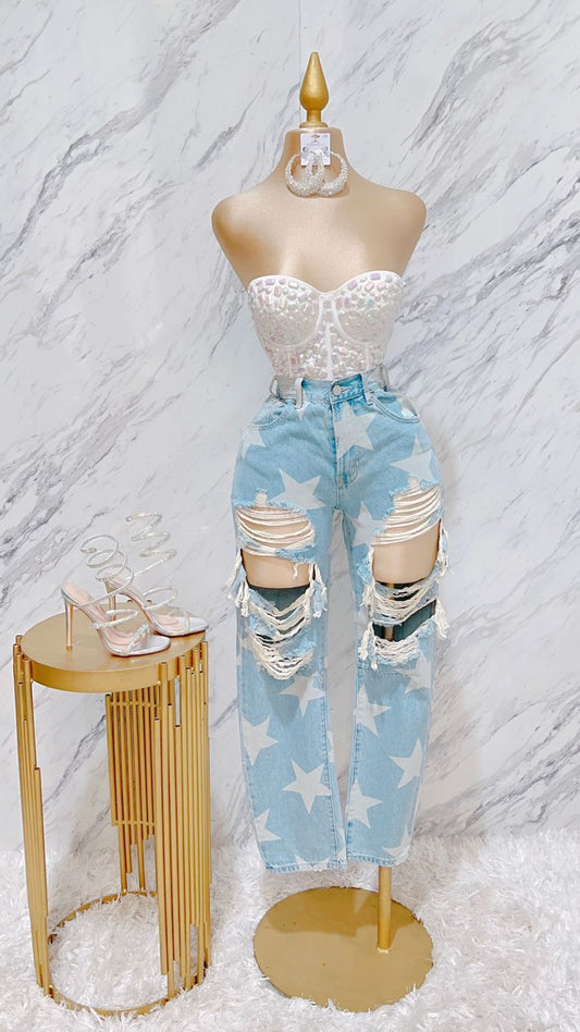 Pantalon Mezclilla Roto Estrellas