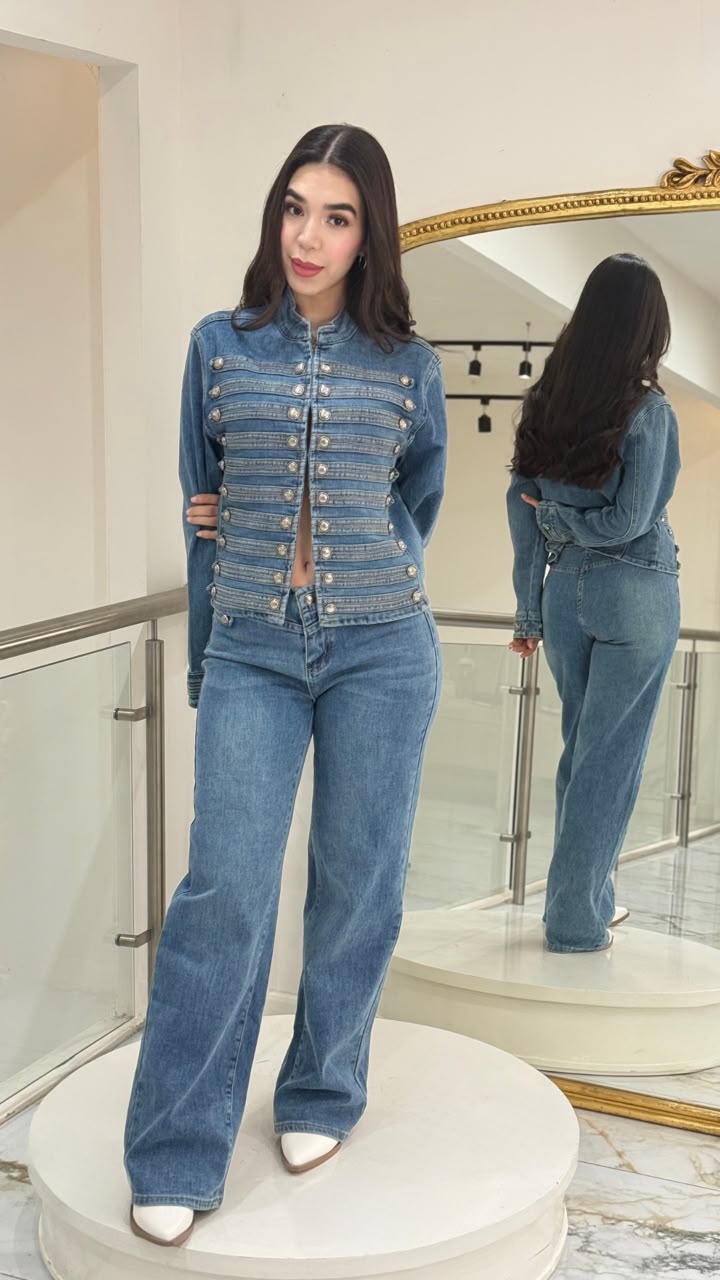 Conjunto mezclilla botones ml pantalon