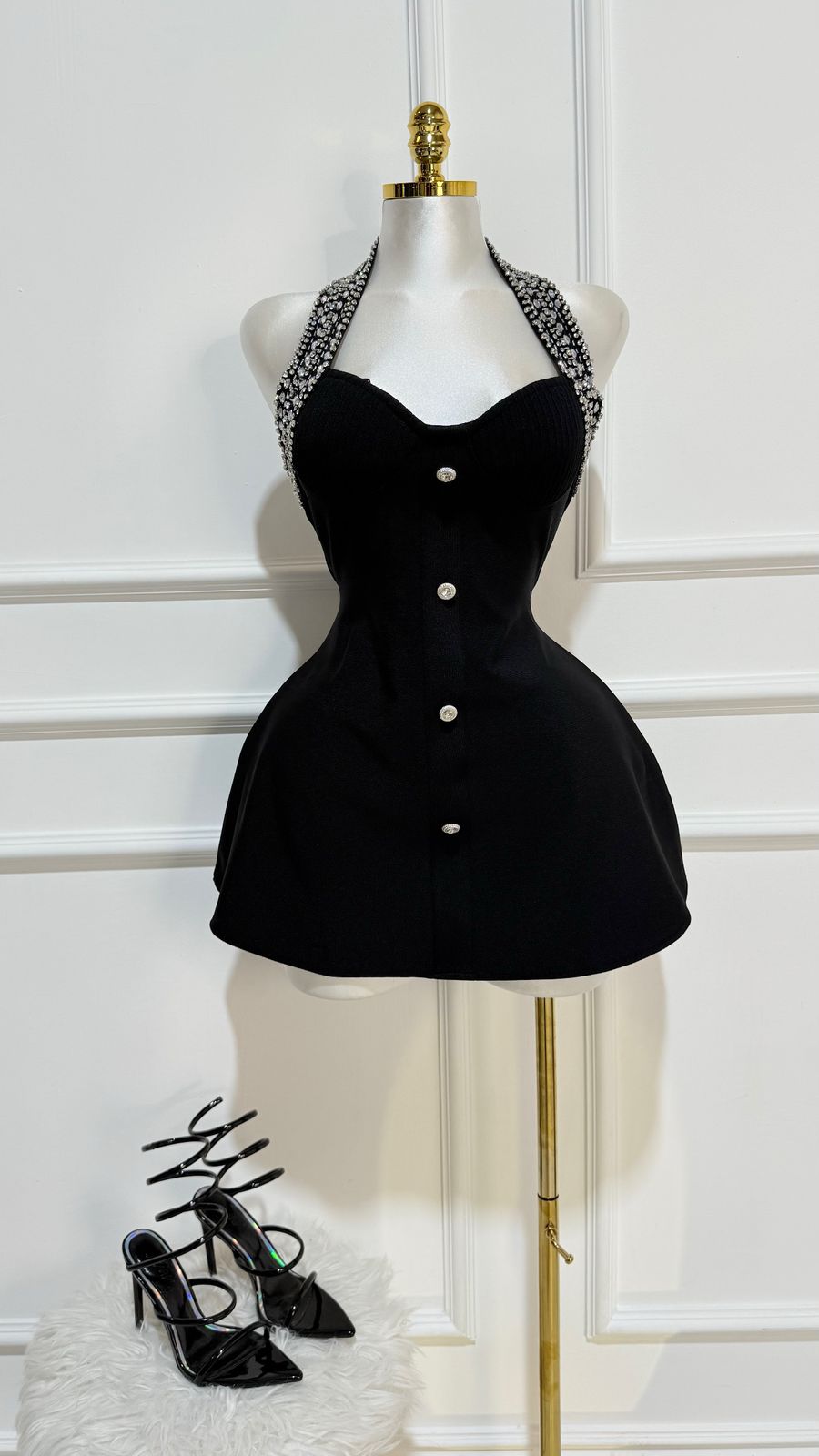 Vestido Bandage Negro/Piedras