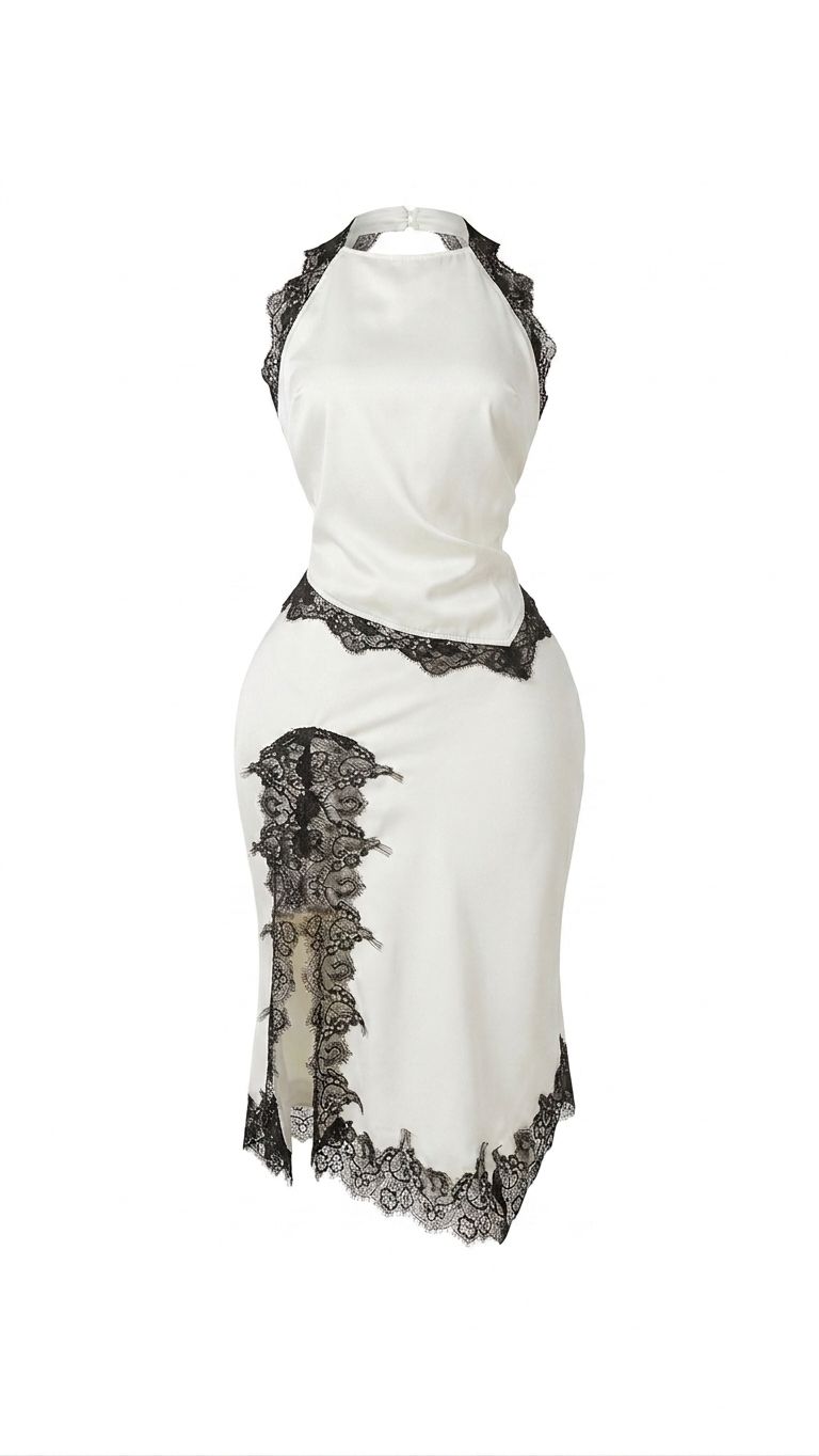 SET FALDA BLANCA CON ENCAJE NEGRO