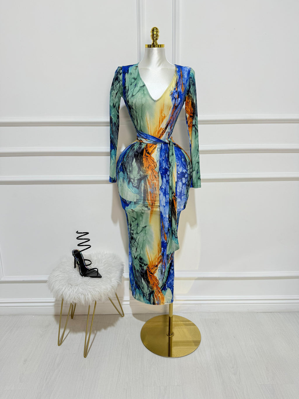 Vestido Largo Azul Multicolor