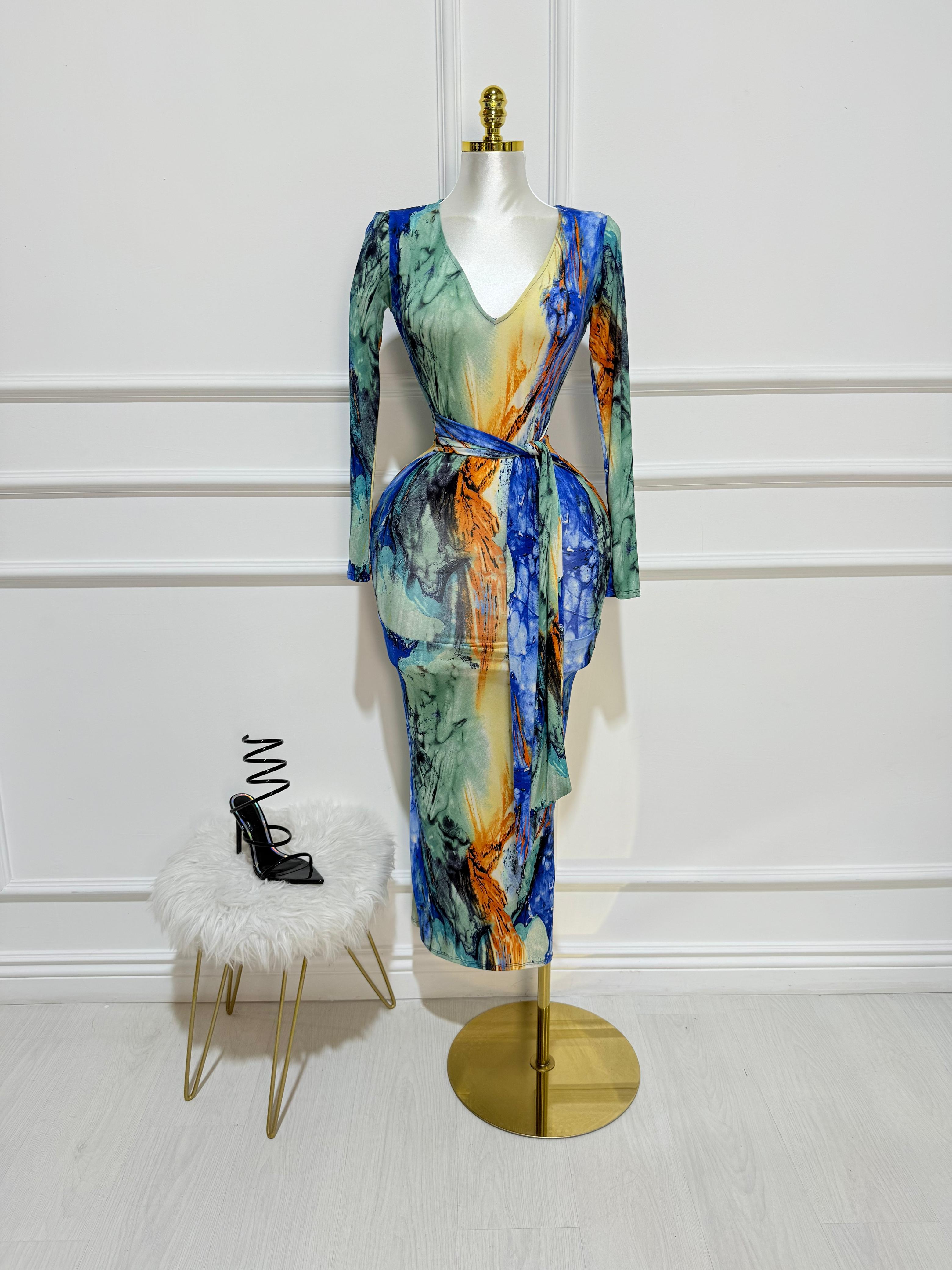 Vestido Largo Azul Multicolor