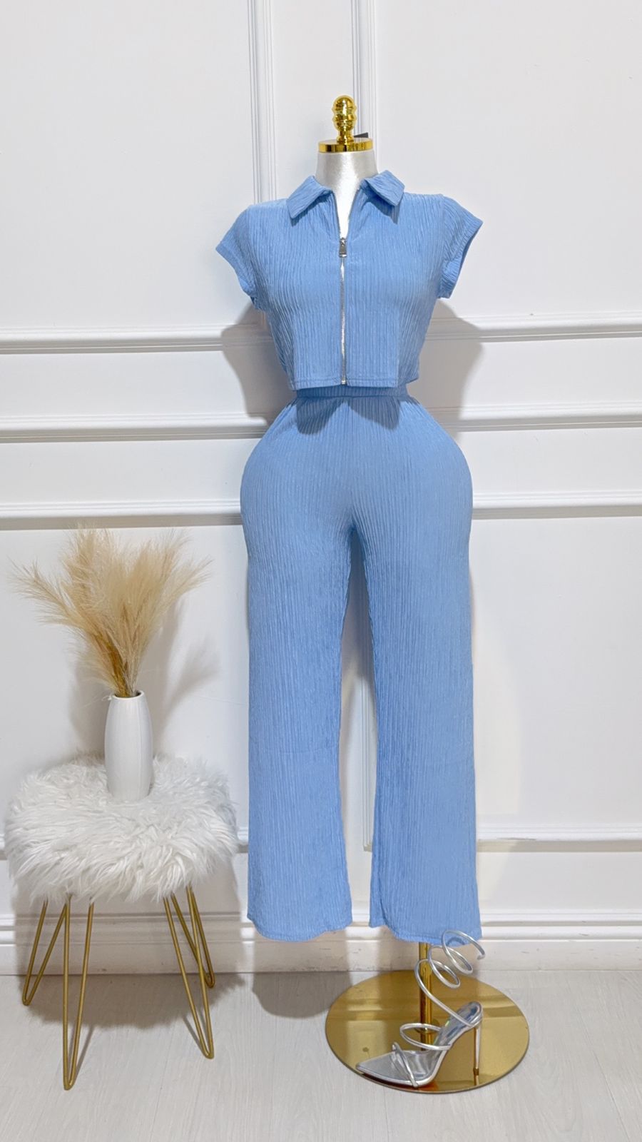 Set Textura Arrugada Sky Azul