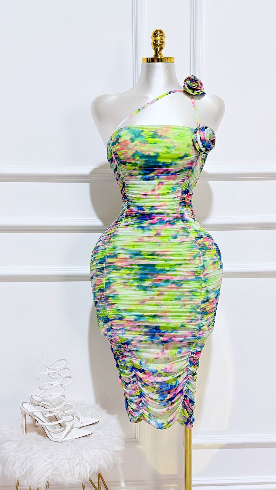 Vestido Largo Malla Rosa Azul