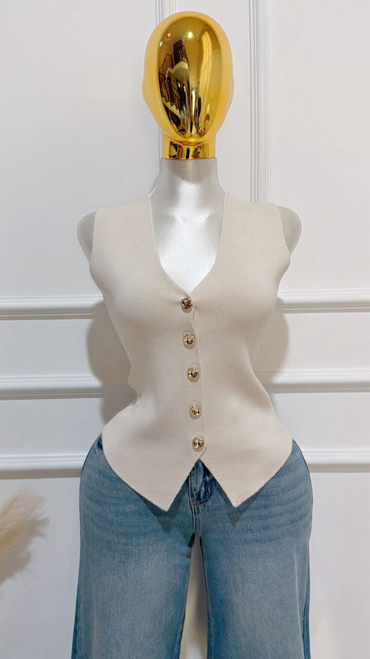 Chaleco Cuello V Beige