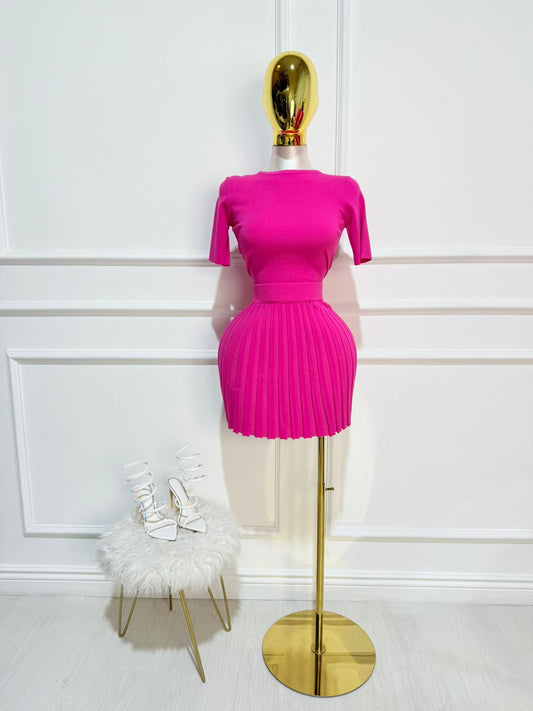 Set Blusa Crop/Falda Plisada Rosa