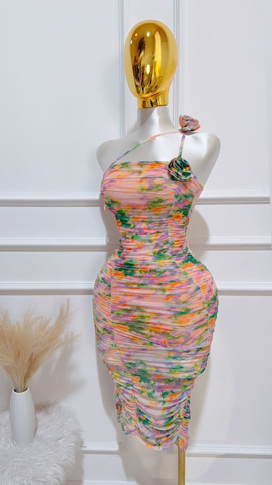 Vestido Largo Malla Naranja Verde