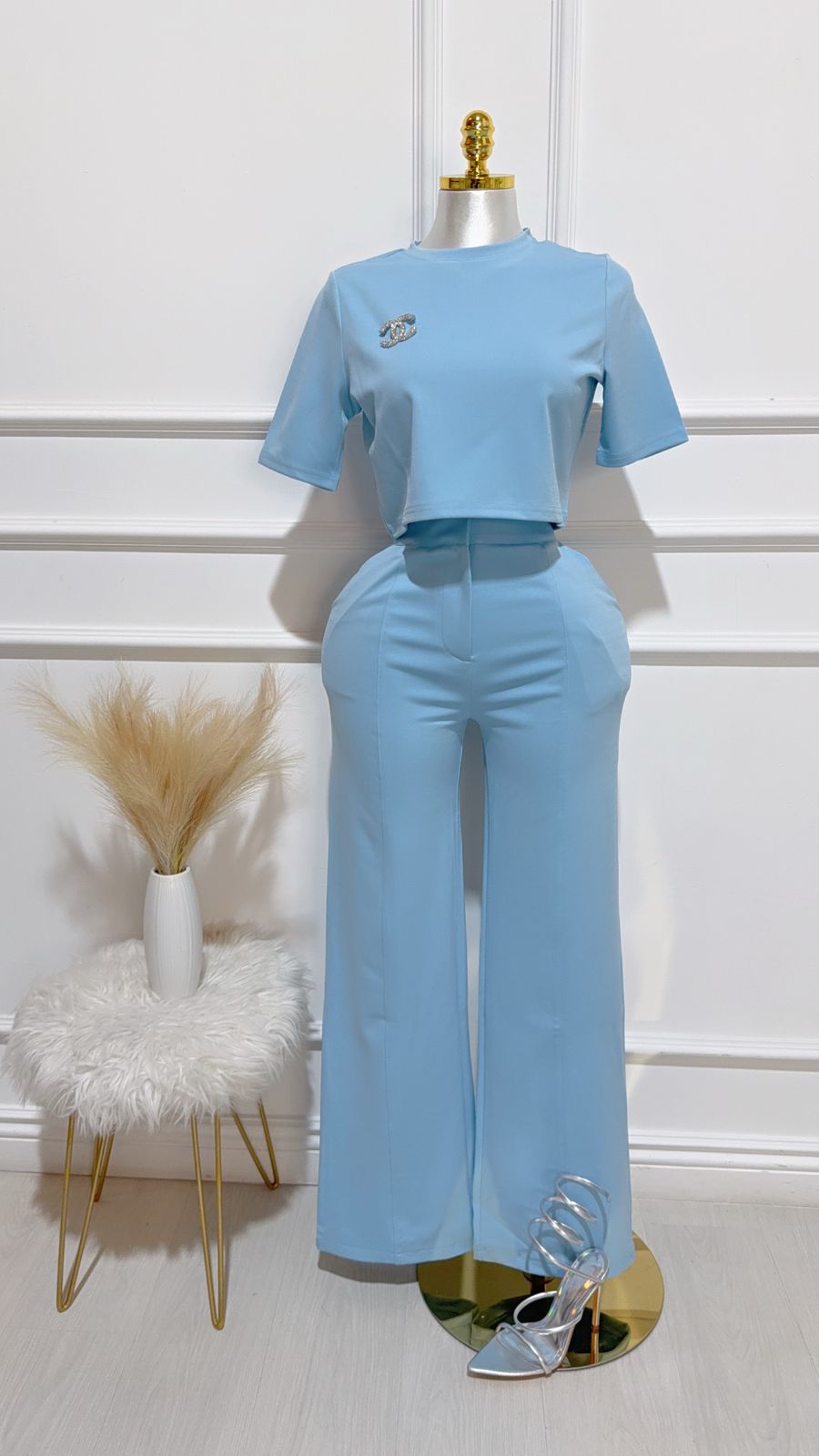 Set Azul Blusa Pantalon